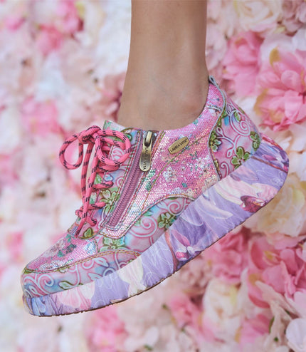 Laura Vita Women's Nikito 62 Rose Pink Floral Leather Trainers Platform Sneaker Shoes