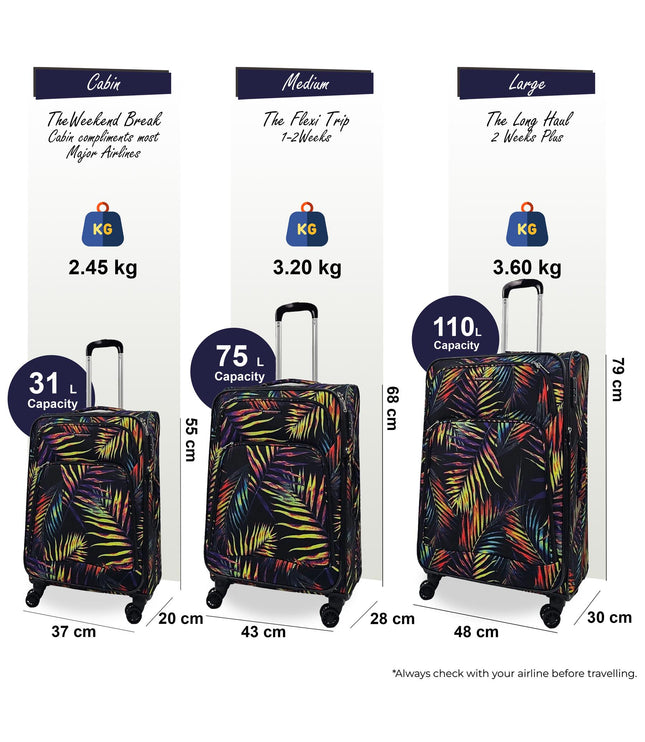 Ashbourne Set of 3 Soft Shell Suitcase in Leaf