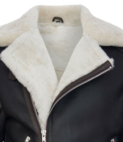 Mens Sheepskin Leather Biker Jacket-Edmonton - Brown