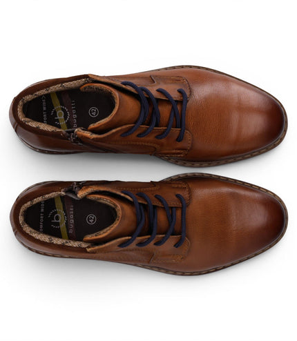 Bugatti Mens Tan Brown Leather Lace-up Chukka Ankle Boots - Rigalo Evo