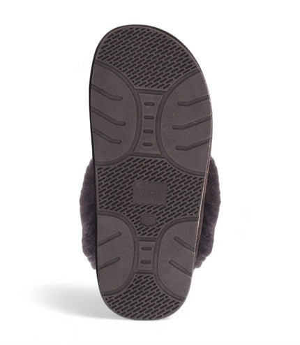 Women's Genuine Sheepskin Brown Suede Mule Winter Slippers - Luna