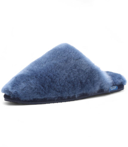 Women's Sheepskin Slippers Navy Warm Winter Fur Mule - Aurora
