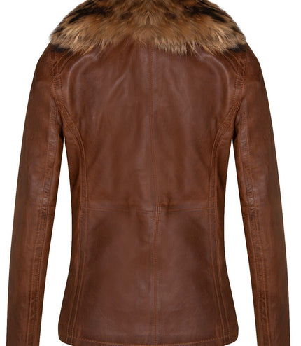 Womens Leather Parker Jacket-Arvada - Tan