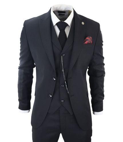 Men's Classic 3-Piece Plain Black Suit