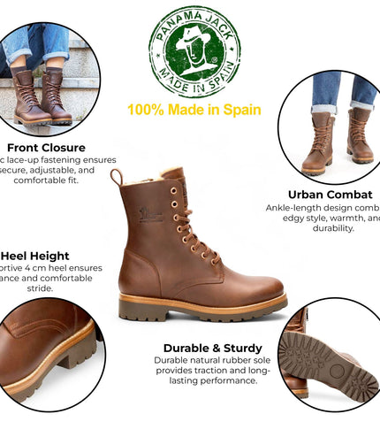 Panama Jack Women's Frisia B10 Bark Waterproof Leather Combat Boots