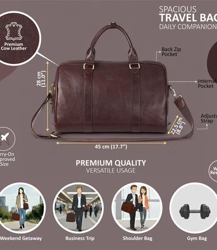 Vintage Genuine Leather Brown Holdall Duffle Gym Travel Bag - Atlas