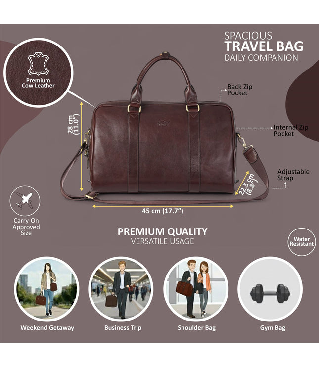 Vintage Genuine Leather Brown Holdall Duffle Gym Travel Bag - Atlas