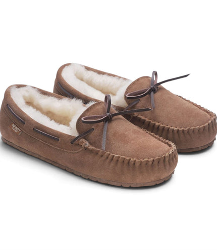 Men’s Chestnut Tan Genuine Sheepskin Moccasin Winter Slippers - Flint