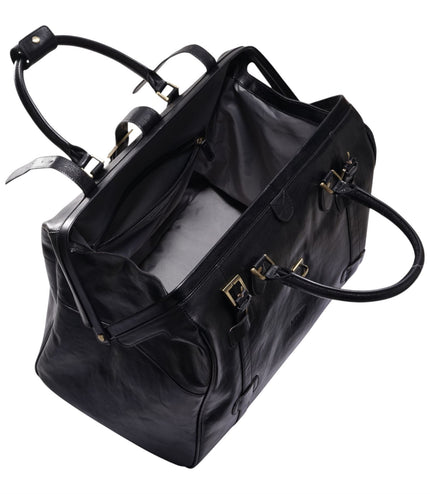 Genuine Leather Black Duffle Holdall Vintage Travel Gym Bag - Windsor