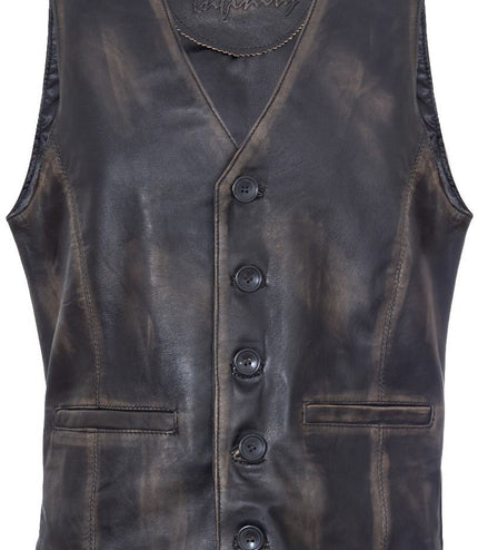Mens Classic Leather Waistcoat-Chester - Vintage Black