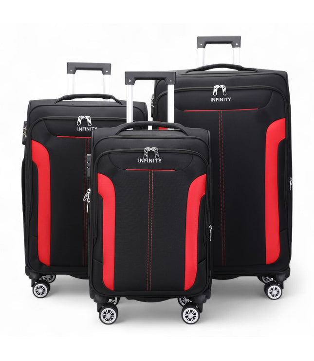 Black Expandable Soft Shell Suitcase 8 Wheel Luggage Set Travel Light Carry On Cabin Bag