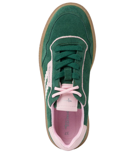 Tamaris Womens Green Pink Leather Fashion Stripe Lace Up Sneakers