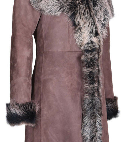Womens Toscana Sheepskin Suede Trench Coat-Tbilisi - Brown Gold