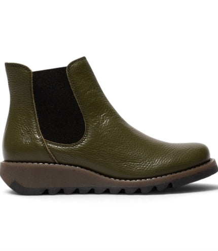 Fly London Womens Military Green Chelsea Leather Ankle Boots - SALV195