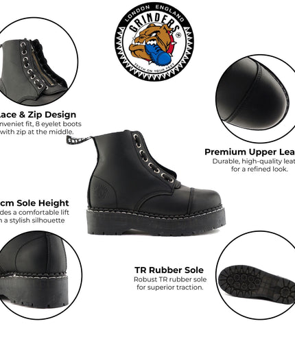 Grinders Unisex Black Cameron Acs Leather Ankle Casual Zip Boots