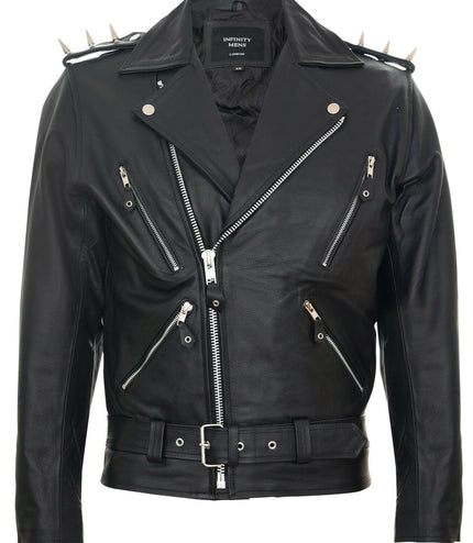 Men's  Brando  Black ''Ghostrider'' Spiked Leather Biker Jacket-Munich