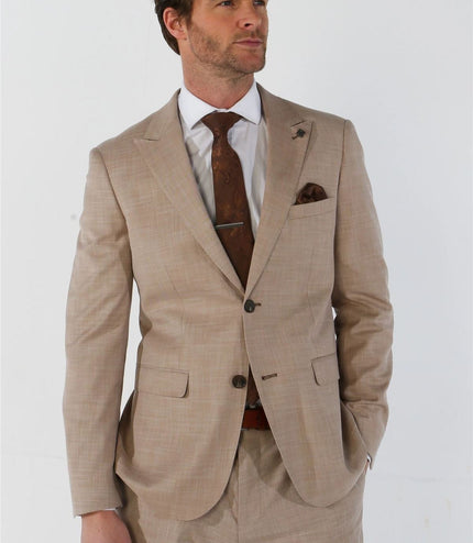 Men's 3 Piece Beige Summer Wedding Tailored Fit Suit