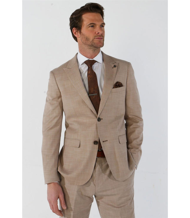 Men's 3 Piece Beige Summer Wedding Tailored Fit Suit