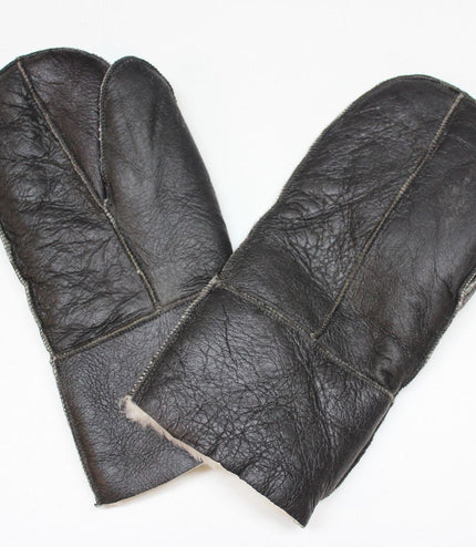 Unisex Cream Real Sheepskin Leather Shearling Gloves Warm Mittens