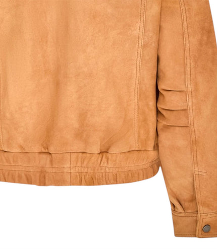 Womens Tan Leather Biker Bomber Oversized Jacket - Blouson