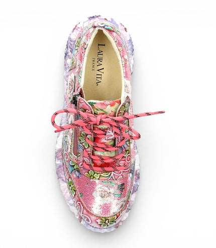 Laura Vita Women's Nikito 62 Rose Pink Floral Leather Trainers Platform Sneaker Shoes