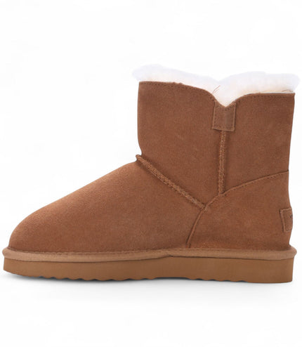 Women's Sheepskin Suede Tan Brown Ankle Bootie Warm Winter Boots - Alpine