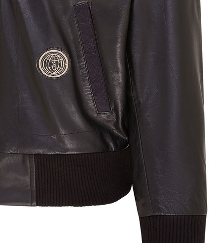 Mens Leather Bomber Jacket Air Force Badge Pilot Flying US Aviator Jacket - Black