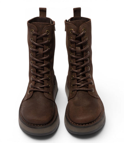 Fly London Womens Combat Brown Suede Leather Lace-up Boots - RAMI043