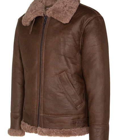 Mens B3 WW2 Sheepskin Leather Flying Aviator Jacket-Houston - Brown