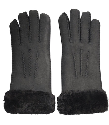 Infinity Leather Womens Black Sheepskin Suede Gloves with Fur Cuff