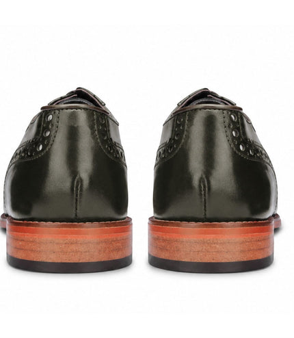 Justin Reess Men's Green Leather Cross-Stitch Toe Cap Oxford Shoes - Jett