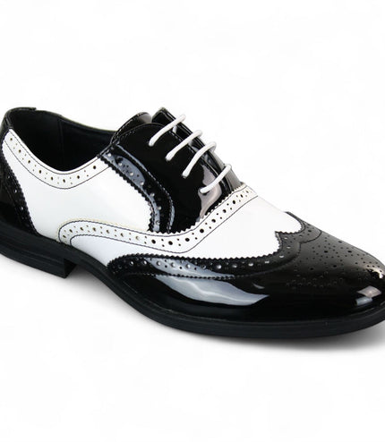 Men's Patent Lace-Up Black White Brogues Smart Dress Shoes
