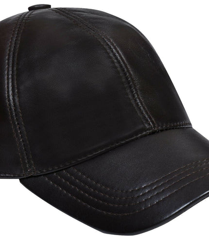 Unisex Real Nappa Leather Adjustable Golf Snapback Plain Baseball Cap Hat - Brown