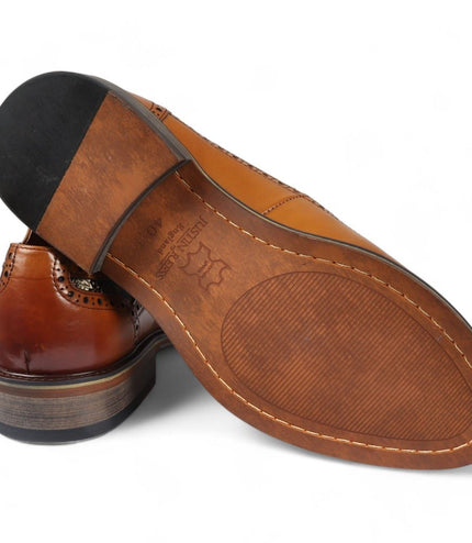 Justin Reess Men's Brown Leather Floral Print Brogue Dress Shoes - Ross