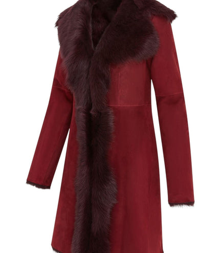 Womens Toscana Sheepskin Suede Trench Coat-Tbilisi - Burgundy
