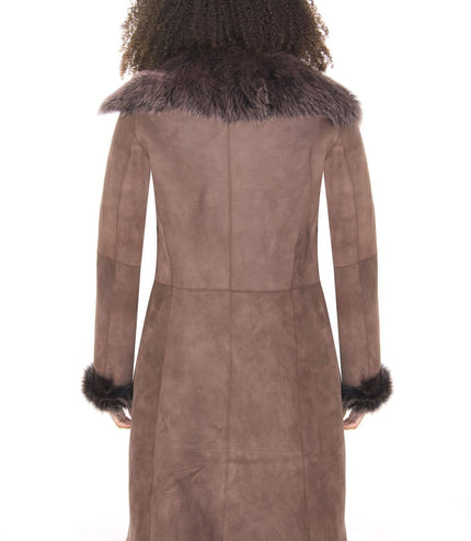 Womens Toscana Sheepskin Suede Trench Coat-Tbilisi - Navy
