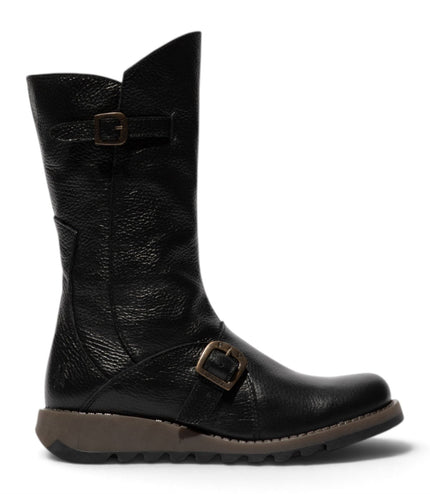 Fly London Womens Black Leather Mid-Calf Long Boots - MES2913