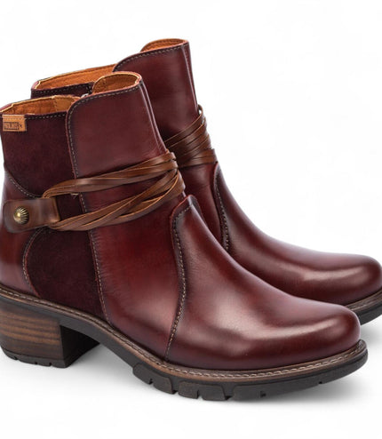 Pikolinos Women's Arcilla Red Leather Zipped Heel Ankle Boots - San Sebastia