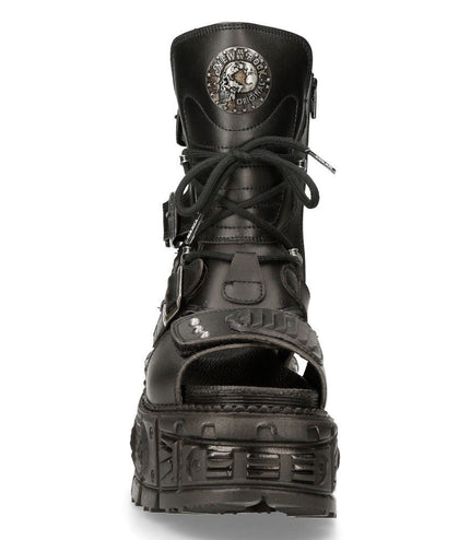New Rock Unisex Black Vegan Leather Sandal Boots- Bios107-V1