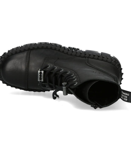 New Rock Black Leather Boots-WALL083CCT-S6