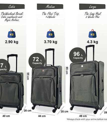 Corsham Set of 3 Soft Shell Suitcase in Grey