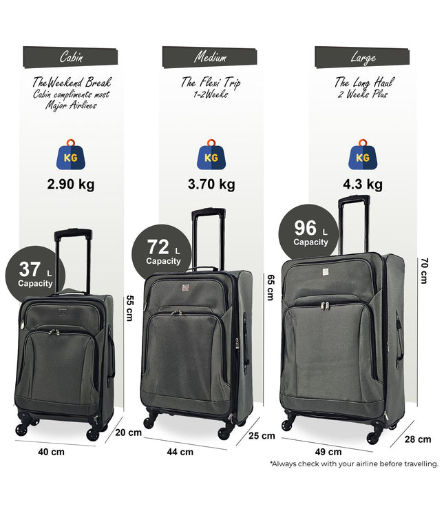 Corsham Set of 3 Soft Shell Suitcase in Grey