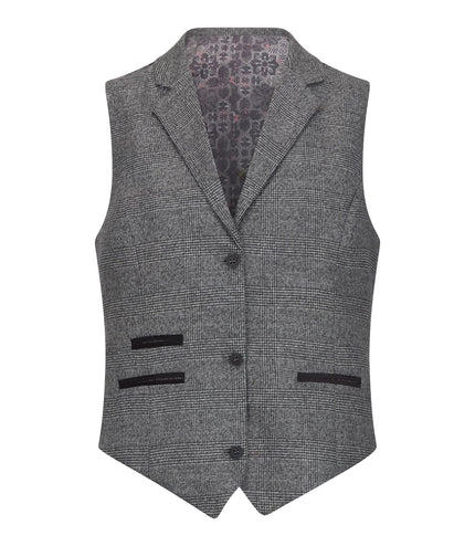 Women's Grey Three-Piece Tailored Fit Suit in Prince of Wales Check
