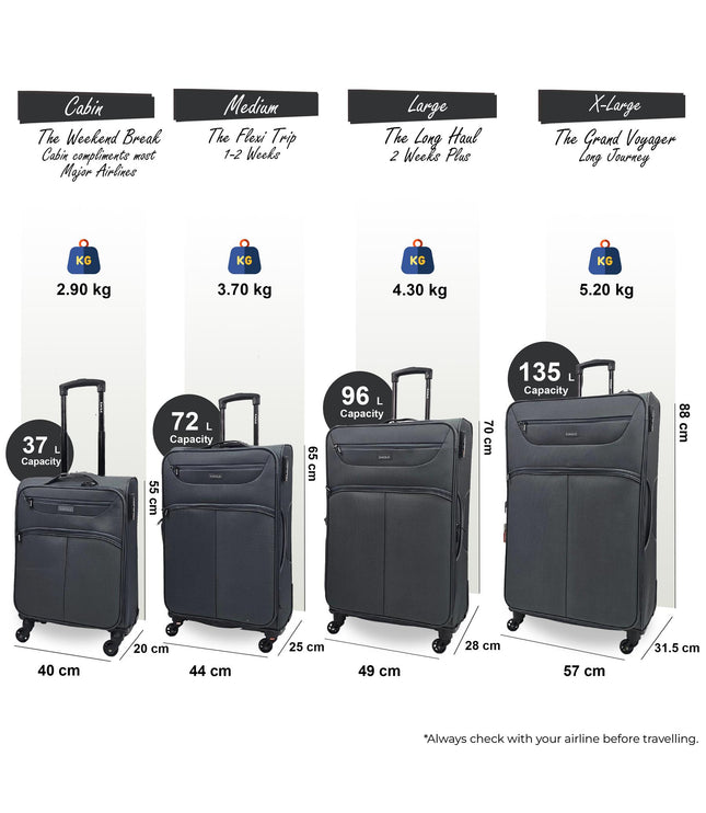 Ashford Set of 4 Soft Shell Suitcase in Grey