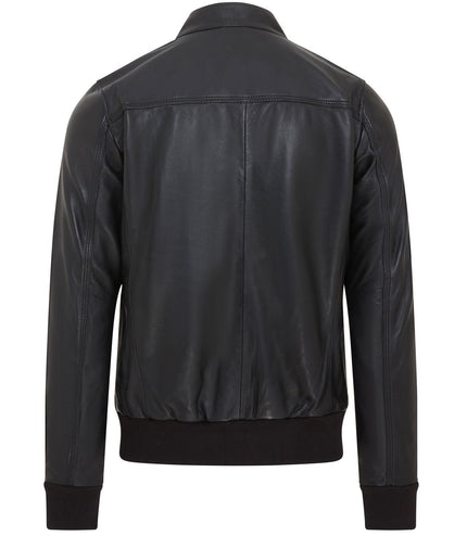 Men's Retro Black Casual Leather Varsity Bomber Jacket