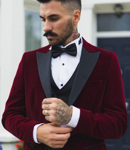 Mens Burgundy Velvet Dinner Tuxedo Suit Jacket Blazer