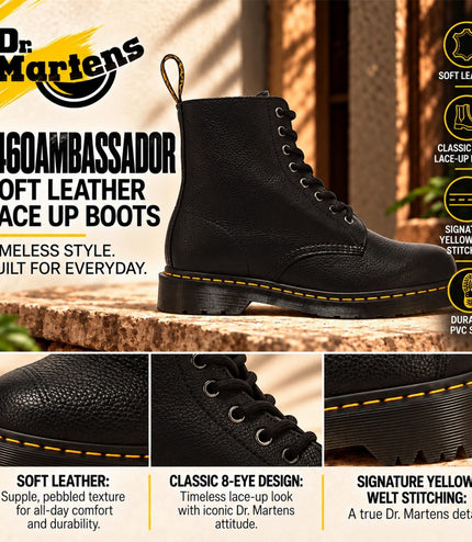 Dr Martens 1460 Ambassador Black Soft Leather Combat Boots -  31981001