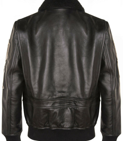Mens A2 Top Gun Leather Bomber Jacket-Camborne - True Black