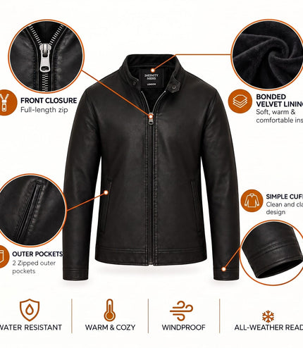 Mens Leather Black Racing Biker Jacket - Legar