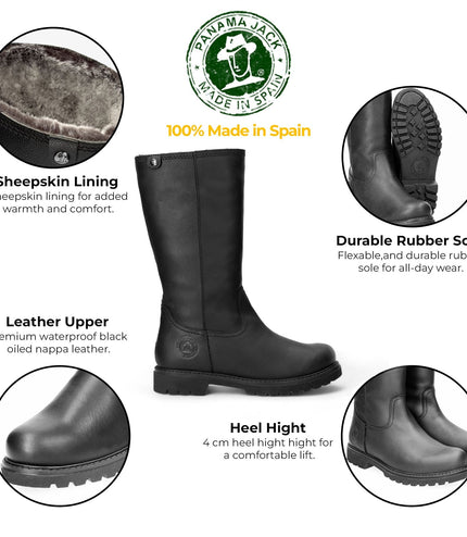 Panama Jacks Women's Black Bambina B60 Leather High Boots